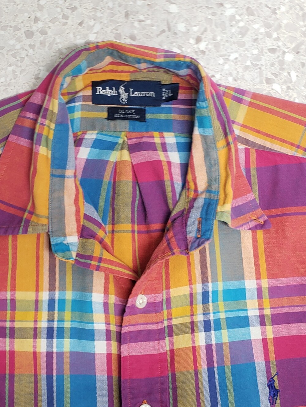 Ralph Lauren Blaire Cotton Multicolor Madras Plaid Short Sleeve Button Down L - Picture 10 of 12
